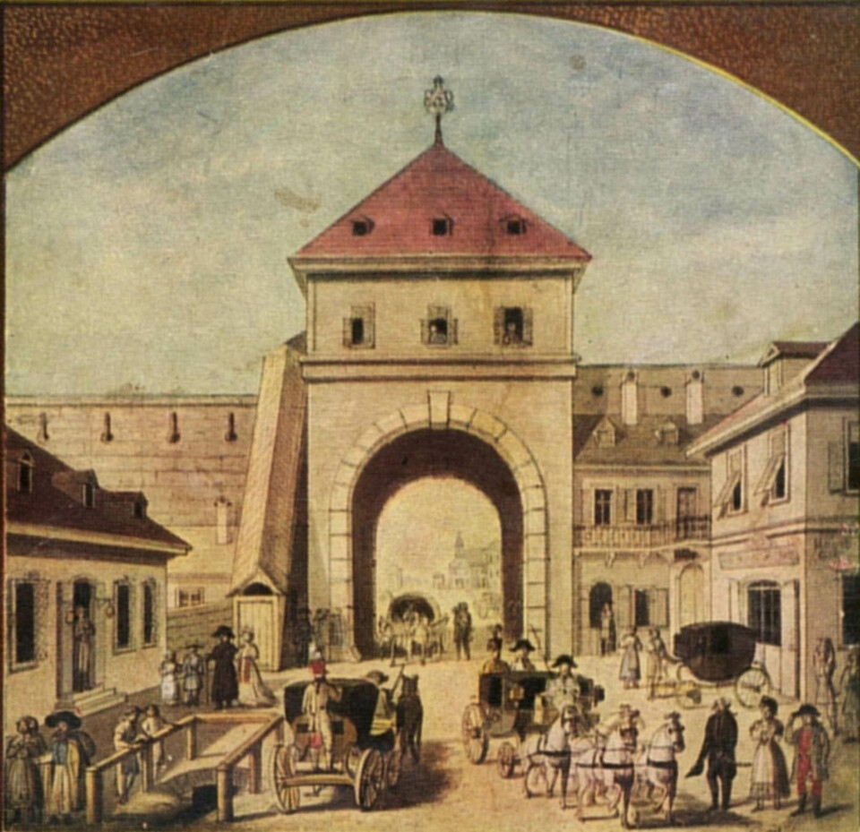 A Hatvani kapu 1840 körül, Warschag Jakab alkotása
