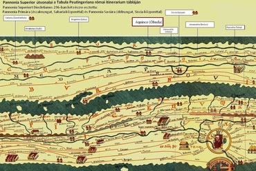 Pannónia provincia római kori települései a Tabula Peutingeriana térképen. Forrás: Wikipédia
