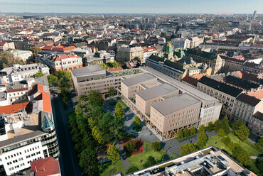 A Károli Gáspár Református Egyetem új épületegyüttese, a KÖZTI megvétel nyert terve. Látványterv: The Greypixel
