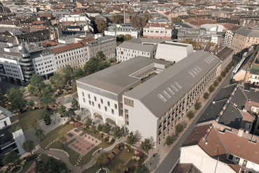 A Károli Gáspár Református Egyetem épületegyüttesére kiírt nyílt tervpályázat I. helyezett pályaműve. Tervező: Archikon Architects
