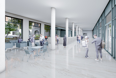 Látványterv. A Károli Gáspár Református Egyetem új épületegyüttese – Az A3 Építész Kft. kiemelt megvételt nyert terve. 2024.
