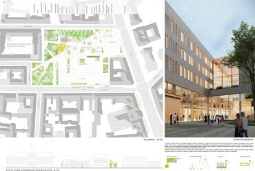 Tabló. A Károli Gáspár Református Egyetem új épületegyüttese, a KÖZTI megvétel nyert terve. Forrás: KÖZTI
