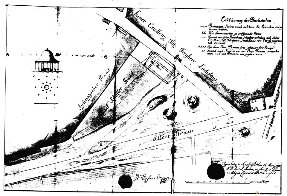 Elias Brun, Illés-kút és környéke. Térkép és terv, 1798. Főv. Levtár.
