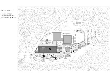 Helyszínrajz. A Misina-tető komplex fejlesztése, Pécs. AU.ROOM Építész Műhely Kft. 2023-24.
