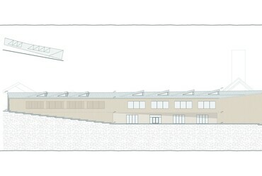 Homlokzat. Ifjúsági és Felnőttképzési központ, Múzeumbővítés, Sepsiszentgyörgy. Popa-Müller Dávid diplomaterve. 2024. 
