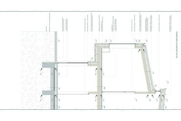 Részmetszet. Ifjúsági és Felnőttképzési központ, Múzeumbővítés, Sepsiszentgyörgy. Popa-Müller Dávid diplomaterve. 2024. 
