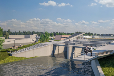 Siófoki nagyműtárgyak rekonstrukciója, üzemviteli épület és új köztér létesítése. Masterplan és építészeti tervezés: Térhálózat. Látványtervek: Homologue, Ölbey Zoltán
