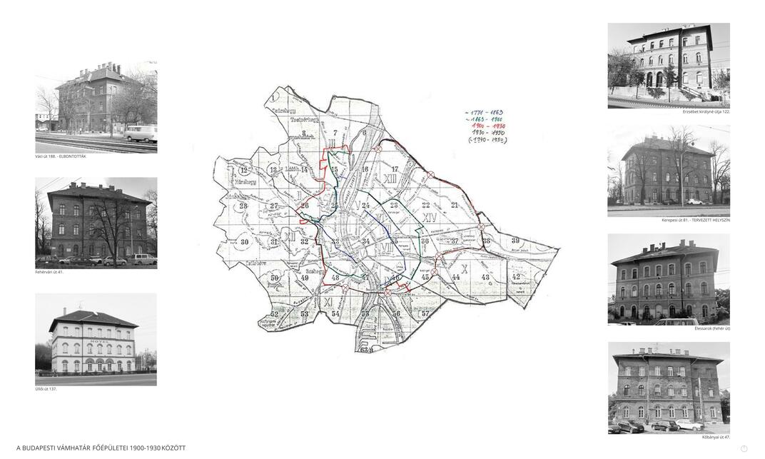 A Budapesti vámhatár főépületei 1900 és 1930 között 
