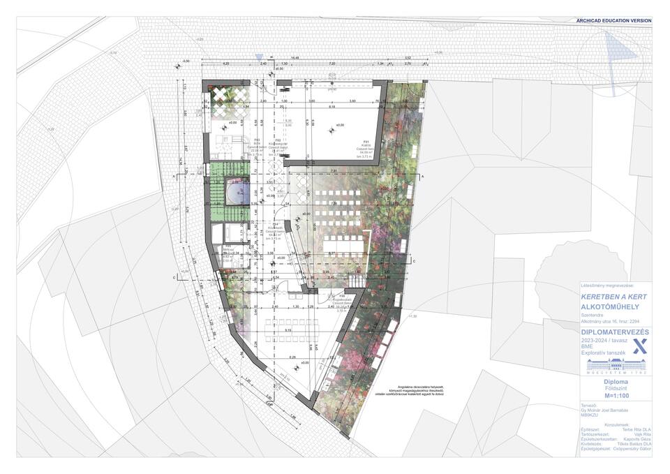 Földszint alaprajza. Alkotóműhely, Szentendre. Gy Molnár Joel Barnabás diplomaterve. 2024.
