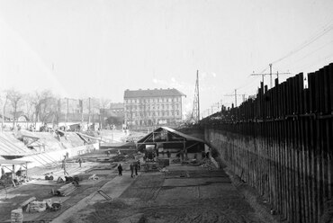 Kerepesi út. A metró és a gödöllői HÉV Hungária körúti, tervezett közös végállomásának építése, 1951. Forrás: Fortepan / UVATERV
