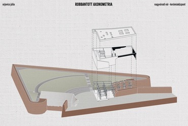 Axonometria. Kerámiaközpont, Nagyvárad. Orjovics Júlia diplomaterve. 2024.
