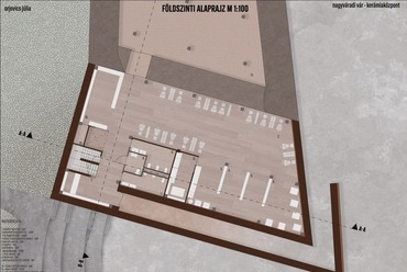 Földszinti alaprajz. Kerámiaközpont, Nagyvárad. Orjovics Júlia diplomaterve. 2024.
