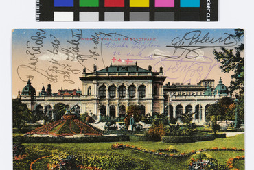 A Stadtpark kioszk (Kursalon) épülete, képeslap, Wien Museum Online Sammlung, 1917.
