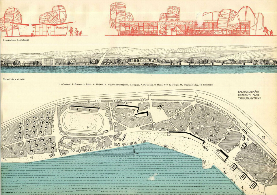 Balatonalmádi, fejlesztési koncepció, 1958. Forrás: Magyar Építőművészet 1958 / 4-5, 147-149
