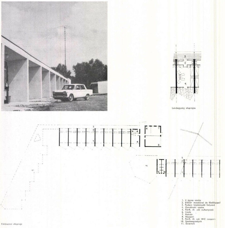 Tiry György: Turistaszálló Balatonalmádiban. Forrás: Magyar Építőművészet 12 (1963) 5, 56.
