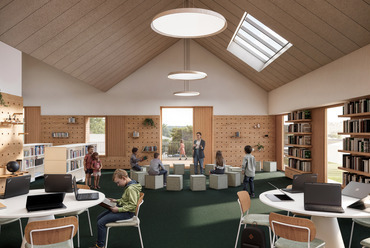Könyvtárszoba, render. Több udvar, kevesebb ház! – A CAN Architects terve.
