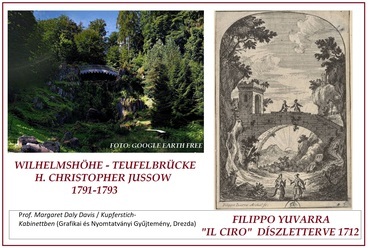 Kassel-Wilhelmshöhe, Ördöghíd-vízesés és F. Juvarra kertépítészeti terve 1712-ből  
