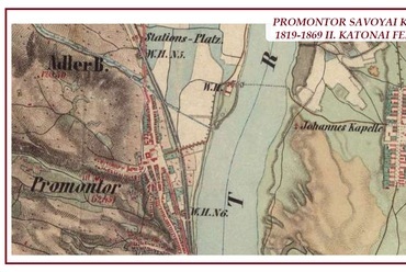 Promontor kastélya tengellyel a Dunára és a Szt. János kápolnára, II. Katonai felmérés, 1819
