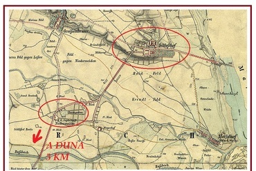 Niederweiden kastélya és a Schlosshof, térkapcsolati vázlat a XIX. sz.-ban
