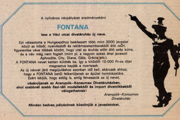 1986 május elsejétől lett Fontana a neve. Magyarország, 1985. november. Forrás: Virtuális leletmentés
