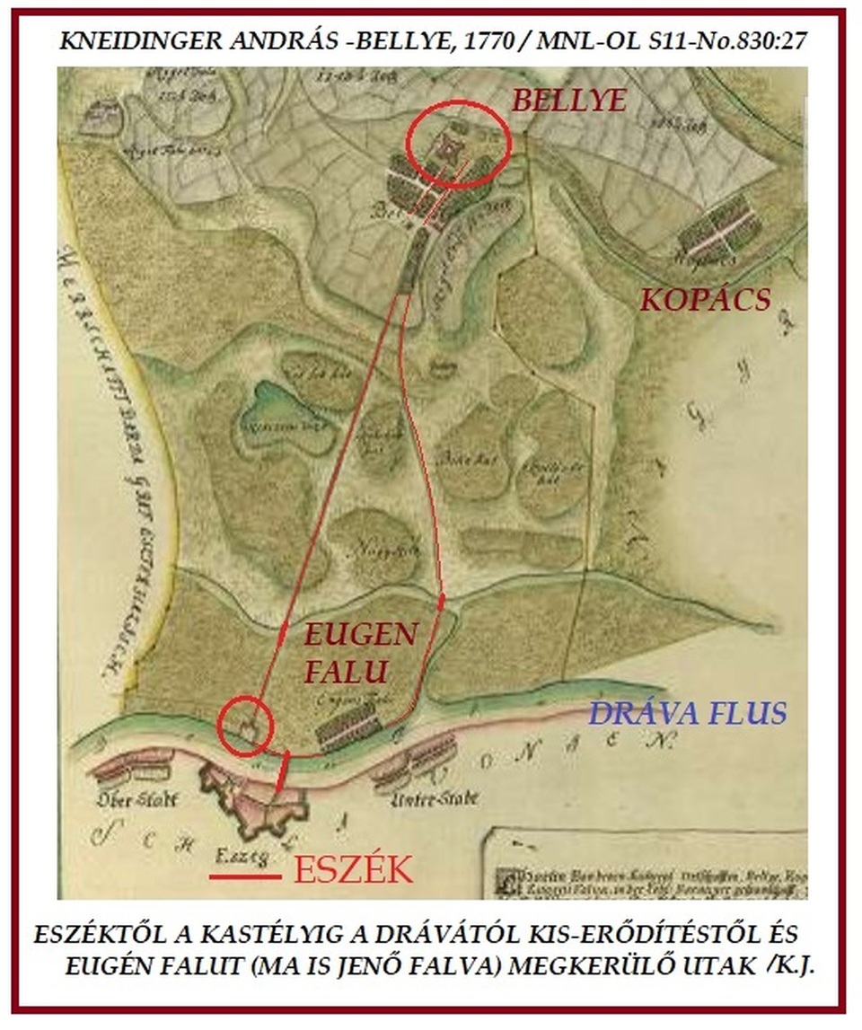 Eszék és Bellye várkastély - Kneidinger András 1770-es térképén
