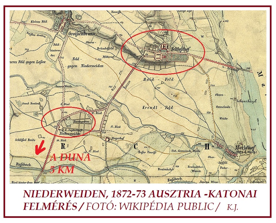 Niederweiden kastélya és a Schlosshof, térkapcsolati vázlat a XIX. sz.-ban
