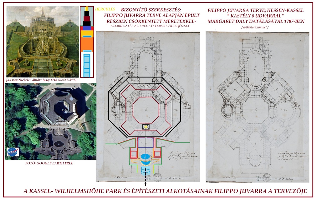 Filippo Juvarra Wilhelmshöhe park tervének részlete, a Herkules emlék 1707.
