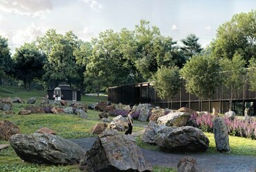 Látványterv. Az Építész Stúdió harmadik díjas terve a Jeseniky Nemzeti Park látogatóközpontjára.
