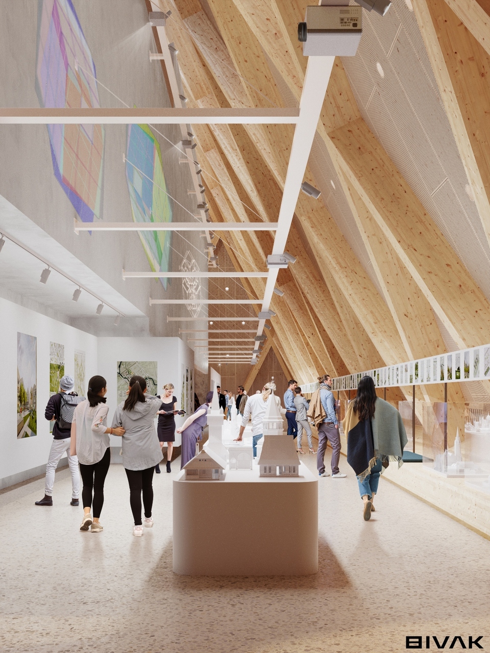 Főépület, galériaszint, kiállítótér látványterve. Forrás: BIVAK
