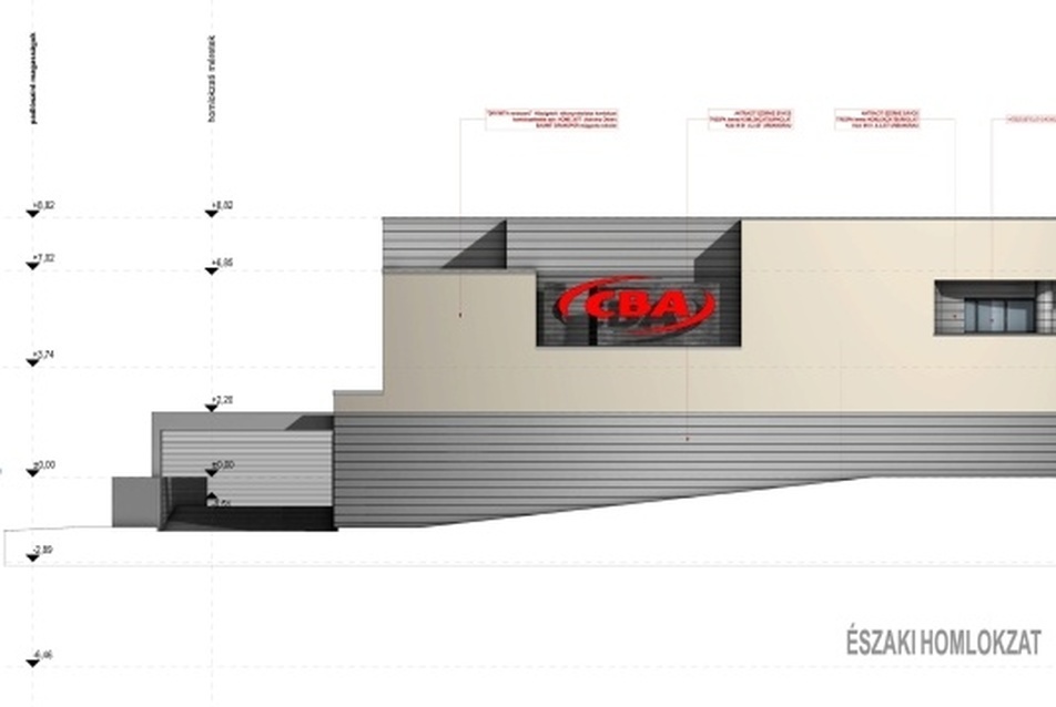CBA Lóitató Északi homlokzat kiviteli terv - építészek: Ferencz Marcel DLA, Détári György Jogtulajdonos: Napur Architect