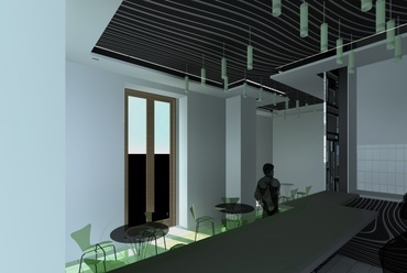 Lloyd  irodaház felújítás, bővítés – cukrászda tervek. Forrás: RAS Építész  Kft.