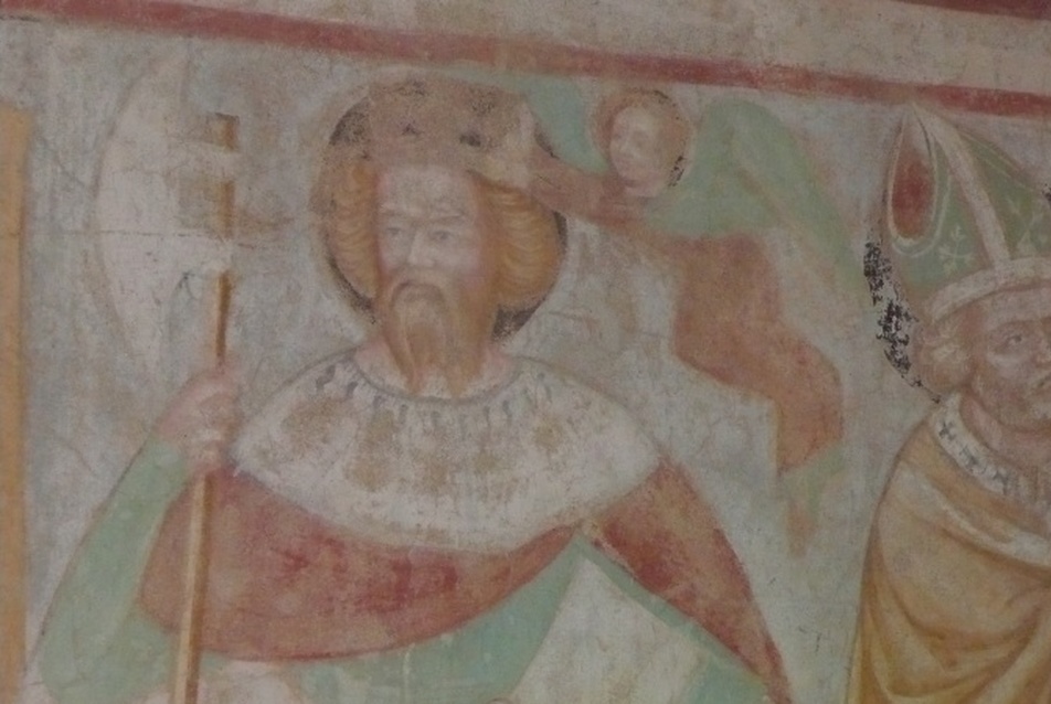 Szent László és Myrai Szent Miklós, Aquila János freskója a veleméri templom falán. Fotó: perika