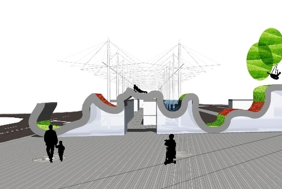 Vidéki angol táj hullámzó tető alatt - a Stratford Kiosks tervpályázata