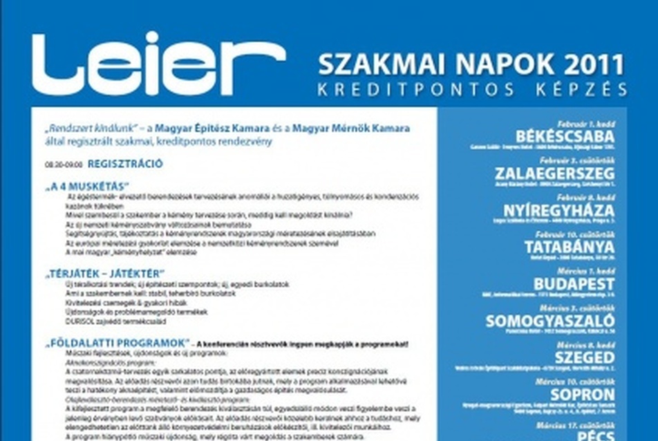 Idén már 20 helyszínen várja a Leier Szakmai Napok kreditpontos rendezvénysorozat az építészeket és mérnököket