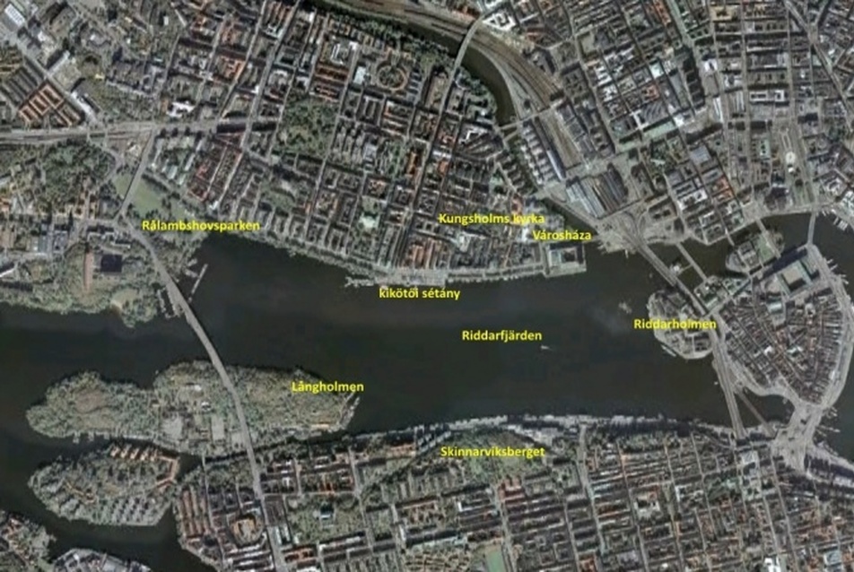 2. ábra: Stockholm belvárosának kiemelt, egymásba fűződő szabadterei