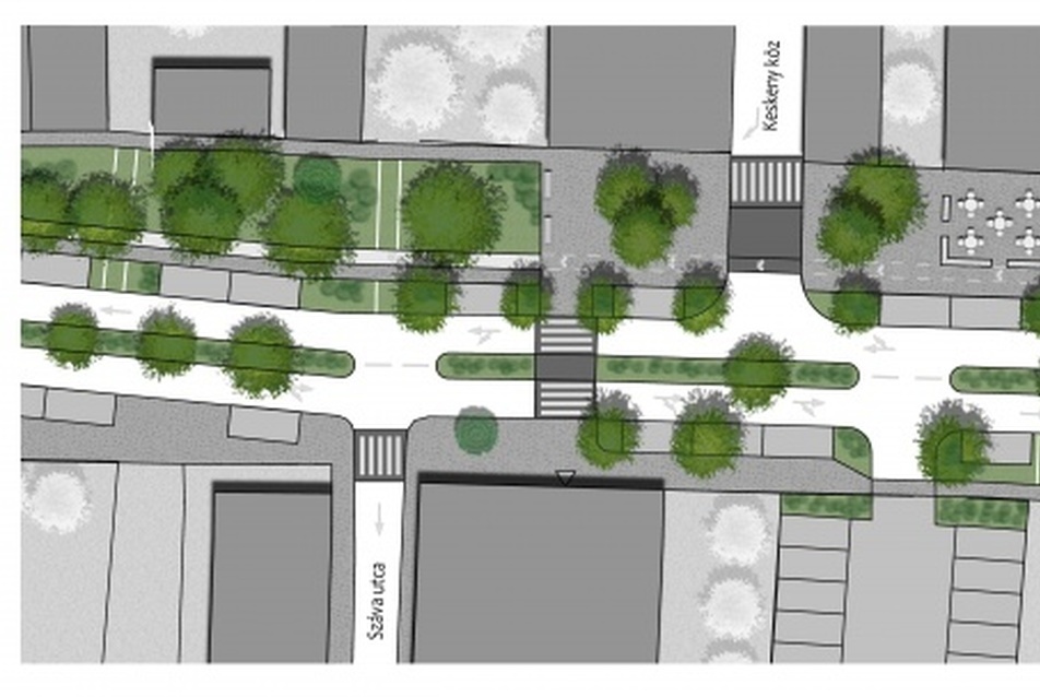 A CBA-Antónia utca közötti köztér részletes terve