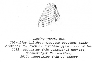 Gyászjelentő: Janáky István temetése