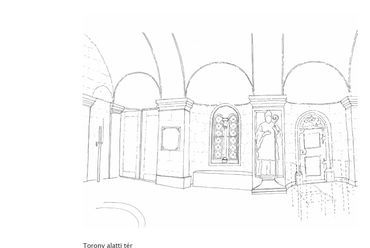 Torony alatti tér skicc, Pannonhalma, bazilika felújítása, dizájn építész: John Pawson, felelős tervező: Gunther Zsolt