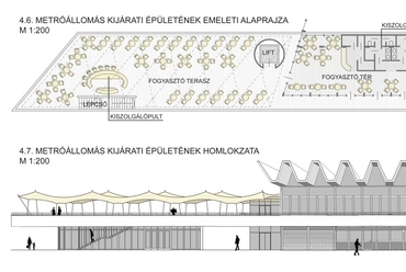 A felújítandó Metró épület emeleti és homlokzati rajza