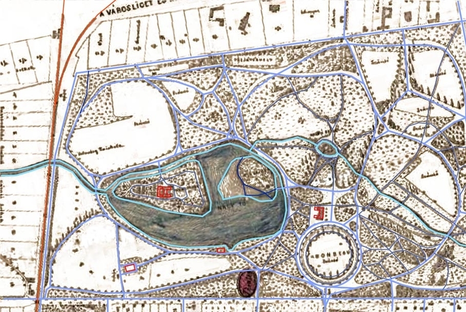 Méretarányos térkép 1869-ből a főbb utak és épületek kiemelésével