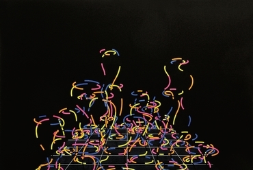 Mengyán András (1945): Megszakított folytonosság / Intersected Continuity, 2003vászon, akril, UV cső, 250×200 cm