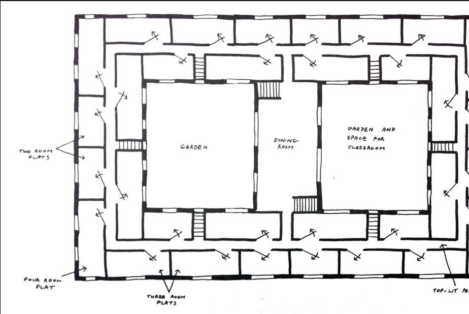 az ”egyesületi otthon” első emeleti alaprajza – E. V. Neale 1872.