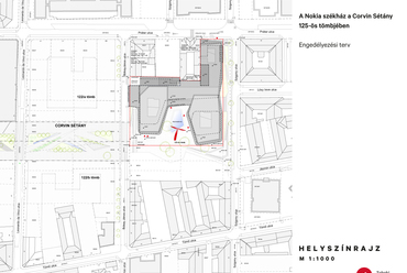 helyszínrajz - A Nokia székház a Corvin Sétány 125-ös tömbjében – Engedélyezési terv - tervező: Zoboki Gábor, Szatmári Gábor