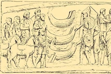 A Hét nemzetség vezetői (eredeti közlésben: Barbár népek) szövetséget kötnek, relieff Marcus Aurelius oszlopán, Szilágyi Sándor nyomán Kiss József