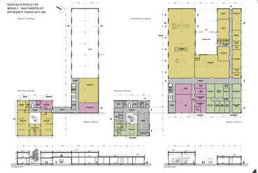 szociális épület és műhely - raktárépület építészeti tervei 