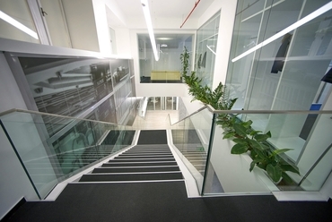 DVM group iroda lépcsősor és növénydísz az 1. emeletről nézve - építész: Mózes Péter - fotó: Végel Dániel