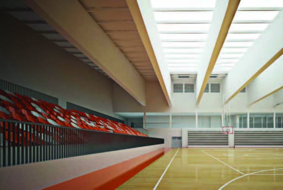 Nemzeti Kosárlabda Akadémia, látványterv 2014-ből - építész: Bachmann Bálint - forrás: Octogon 2014/5. melléklet