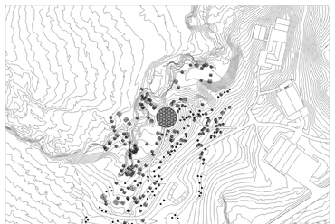 Diébédo Francis Kéré: Xylem pavilon, Tippet Rise Art Center, Montana, USA. Helyszínrajz. Fénykép: Iwan Baan, a Tippet Rise és Iwan Baan jóvoltából.