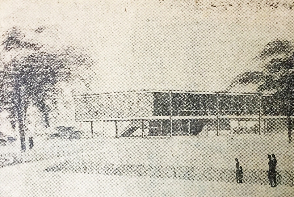 Ludwig Mies van der Rohe eredeti vázlata az épületről. Kép forrása: Eskenazi School of Art, Architecture + Design