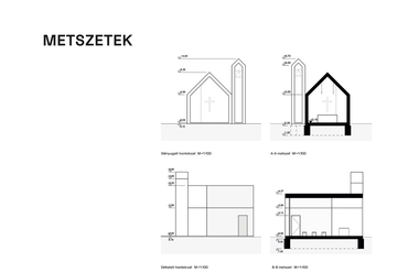 metszet, homlokzat, Anna-réti miséző - építész: Márkus Péter, Koczka Kristóf